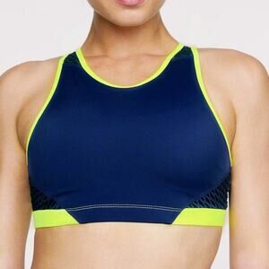 Wear it to Heart Sports Bra 2.0 High Neck Yoga Navy Neon Yellow NWT Size XS